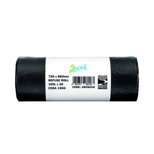 2WORK REFUSE SACK ROLL BLACK PK10X20