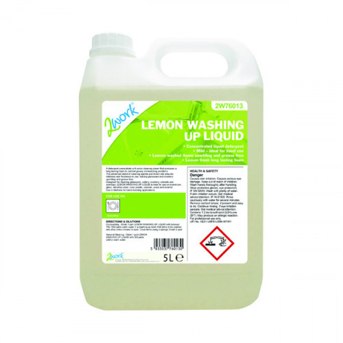 2Work Washing Up Liquid Lemon Scent 5 Litre Bulk Bottle 2W76013