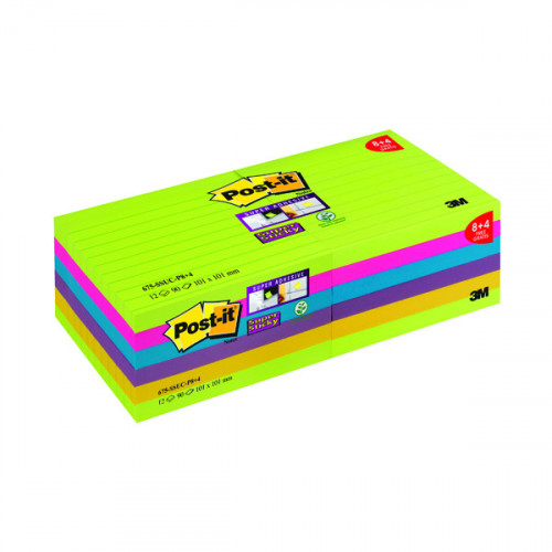 Post-it Super Sticky 101x101mm Ultra (Pack of 12) 675-SSUC-P8+4