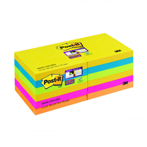 Post-it Super Sticky 76x76mm Rio (Pack of 12) 654-12SS-RIO