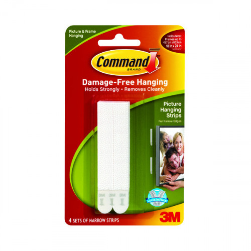 3M Command Narrow Picture Hanging Strips White (Pack of 4) 17207