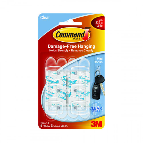 3M COMMAND MINI CLR HOOKS/CLEAR STPS
