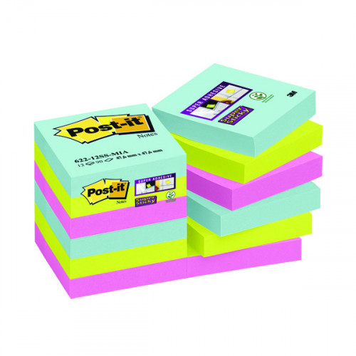 Post-it Notes Super Sticky 47.6x47.6mm Miami (Pack of 12) 622-12SS-MIA
