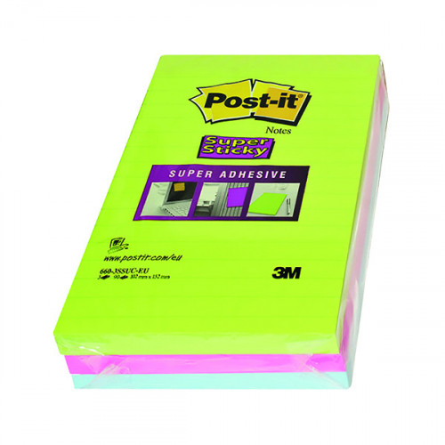 POST-IT S/STICKY RULED 101X152MM PK3