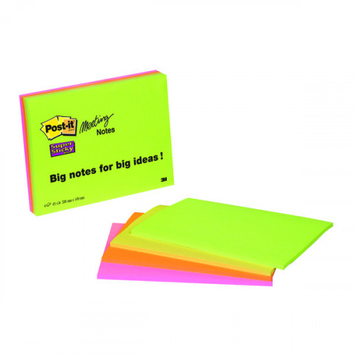 POST-IT MEETNG NTES AST 8X6 45SH PK4