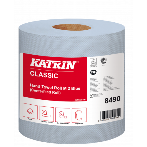 Katrin M2 Centrefeed Roll 2ply Blue 150M (8490/464414) per 6
