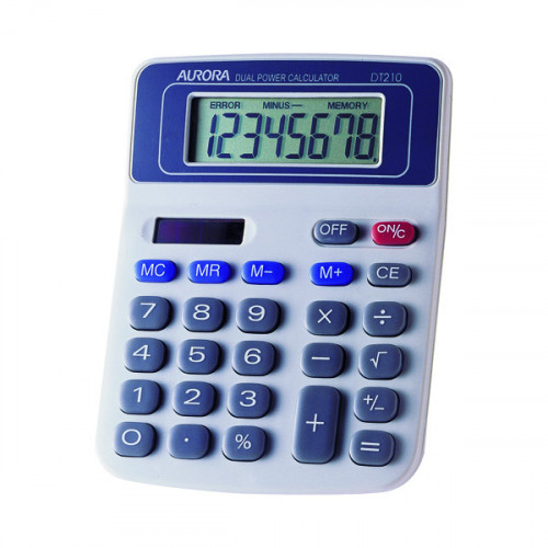 Aurora White/Blue 8-Digit Semi-Desk Calculator DT210