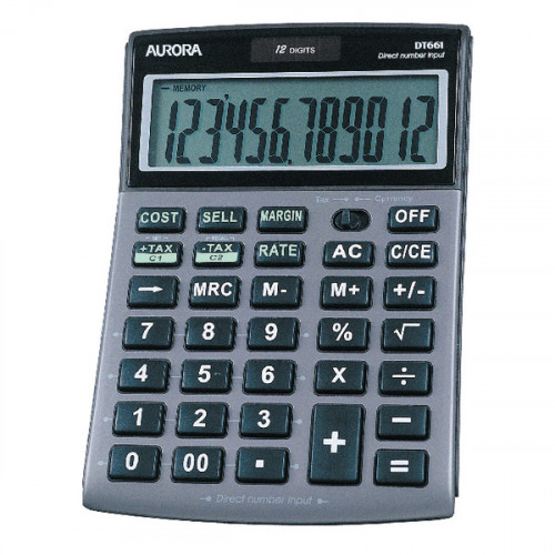 Aurora Grey/Black 12-Digit Semi-Desk Calculator DT661