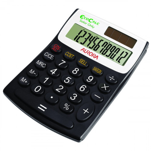 Aurora Black /White 12-Digit Semi-Desk Calculator EC404