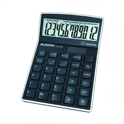 Aurora Black 12-Digit Semi-Desk Calculator (Enables profit and sales calculations) DT910P