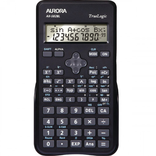 Aurora Black 2-Line Scientific Calculator (2 line display shows both sum and answer) AX582BL