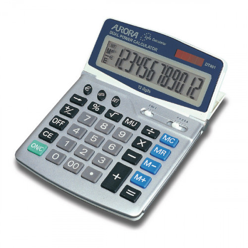 Aurora Silver/Grey 12-Digit Desk Calculator (Solar powered with battery back up) DT401