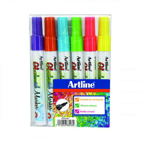 Artline Glassboard Marker Fine Assorted (Pack of 6) EPG-4W6ASS