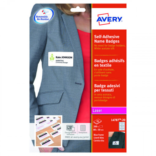 Avery Self-Adh Name Badge 10 Per Sheet Wht/Blu (Pack of 200) L4787-20