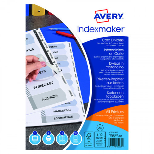 Avery Index Maker Divider 10-Part Unpunched A4 White 01816061