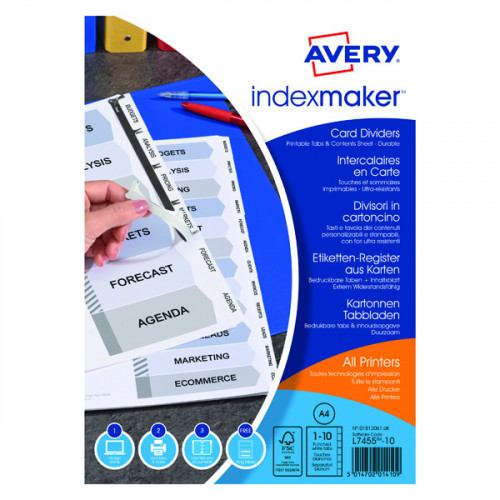 Avery Index Maker Divider 10-Part Punched A4 White 01812061