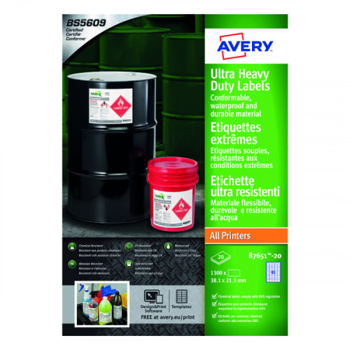 AVERY UL RES LABELS 38X21MM PK1300