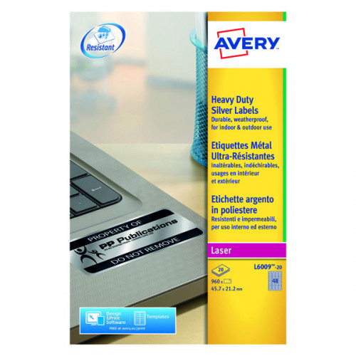 AVERY HEAVY DUTY SILVER LASER LABELS