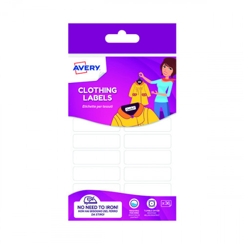 Avery No Iron Clothing Labels White (Pack of 36) ETVET36.UK