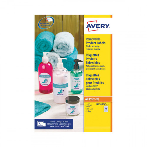 Avery Removable Labels Round 25mm White (Pack of 1200) L4850REV-25