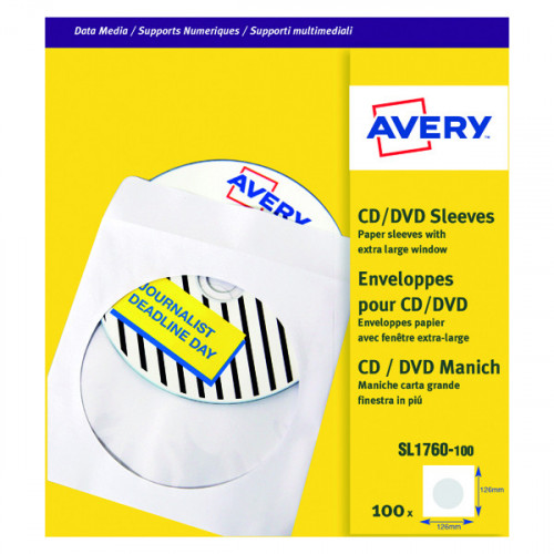 Avery CD/DVD Paper Sleeve Window XL White (Pack of 100) SL1760-100