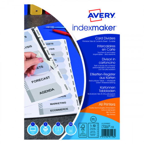Avery Index Maker Divider 10-Part White A4 Extra-Wide 01999001
