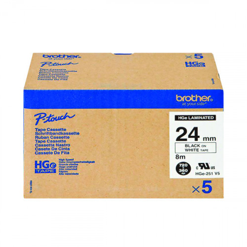 Brother HGE Labelling Tape 24mm x 8m Black on White HGE251V5