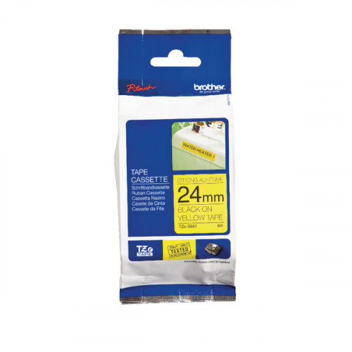 Brother P-Touch Tape 24mm Black on Yellow (Fade resistant and wipe- clean) TZES651