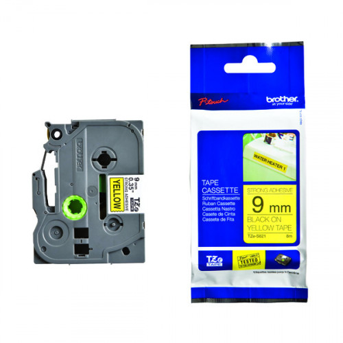 Brother TZe P-Touch Labelling Tape 9mm x 8m Black on Yellow TZES621