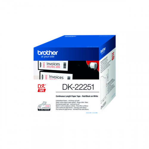 Brother Paper Labelling Tape Continuous Roll Black and Red on White 62mmx15.24m DK-22251