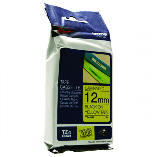 BROTHER TZE TPE 12MMX8M BLK/YLW TPE