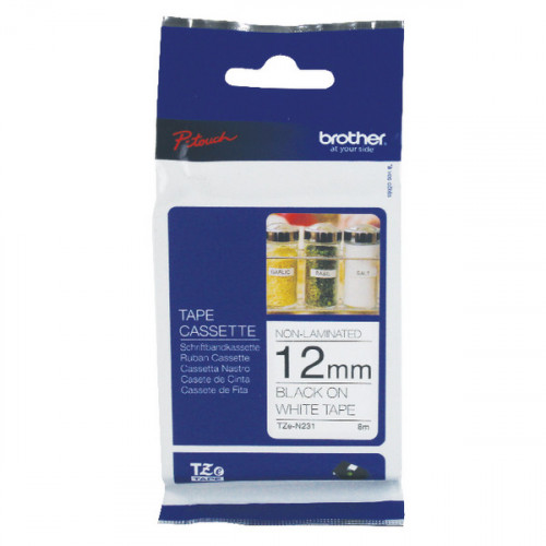 Brother P-Touch TZN Labelling Tape 12mm Black on White TZN231