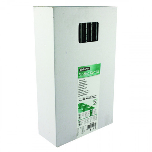 FELLOWES 14MM BLACK BIND COMB PK100