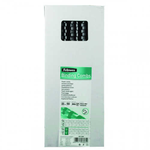 FELLOWES 22MM BLACK BIND COMB PK50