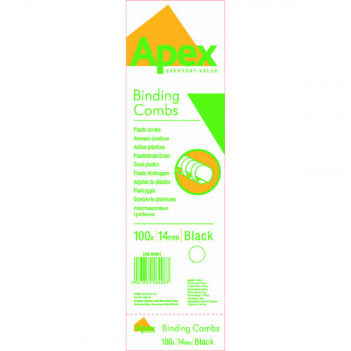 Fellowes Apex Plastic Binding Combs 14mm Black (Pack of 100) 6202101