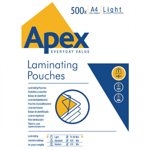 Fellowes Apex A4 Light Duty Laminating Pouch (Pack of 500) 6005201