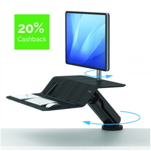 Fellowes Lotus Sit Stand Work Station Single Screen Black 8081701