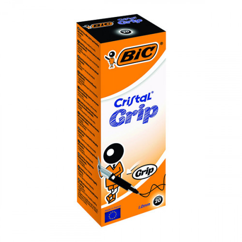 Bic Cristal Grip Ballpoint Pen Medium Black (Pack of 20) 802800