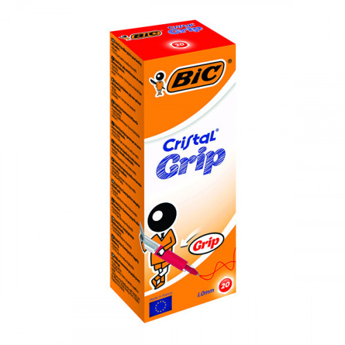 Bic Cristal Grip Ballpoint Pen Medium Red (Pack of 20) 802803