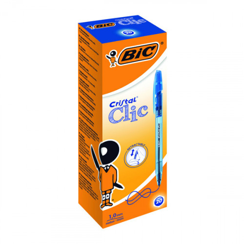 Bic Cristal Clic Ballpoint Pen Medium Blue (Pack of 20) 850733