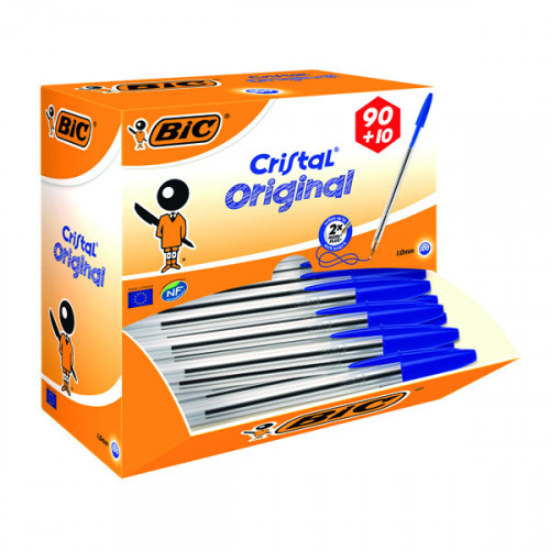 BIC CRISTAL BPOINT PEN MED BLU PK100