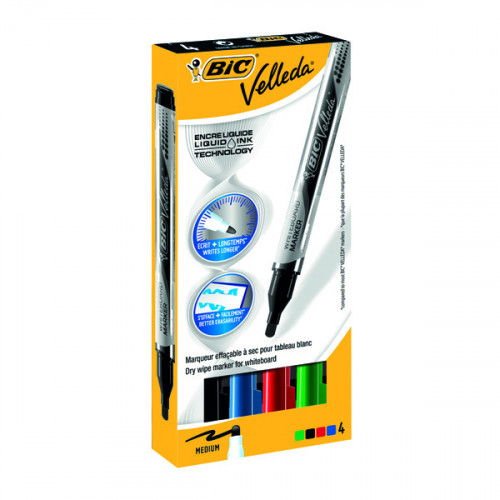 Bic Velleda Liquid Ink Drywipe Marker Assorted (Pack of 4) 902094