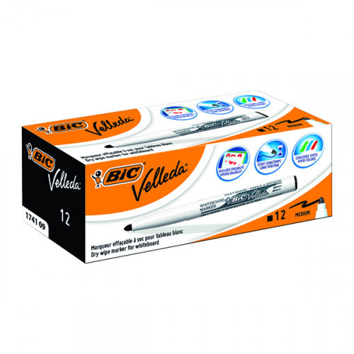 BIC VELLEDA 1741 MARKERS BLACK PK12