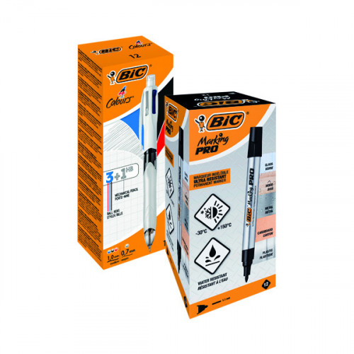 Bic 4 Colour Mech Pencil FOC Bic Permanent Markers Black (Pack of 12)