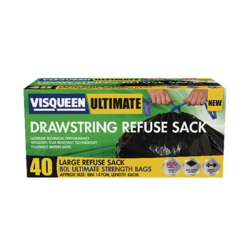 Visqueen Ultimate Drawstring Refuse Sack 80 Litre Black (Pack of 40) RS057770