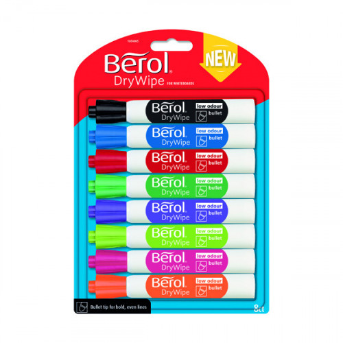 BEROL D/WIPE BULLET MARKER ASST PK8