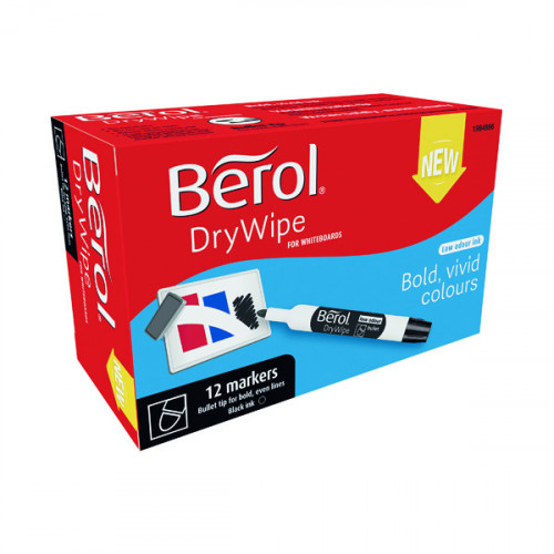BEROL D/WIPE BULLET MARKER BLK PK12