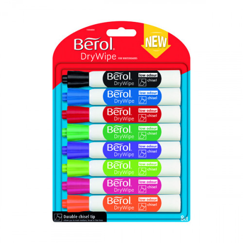 BEROL D/WIPE CHISEL MARKER ASST PK8