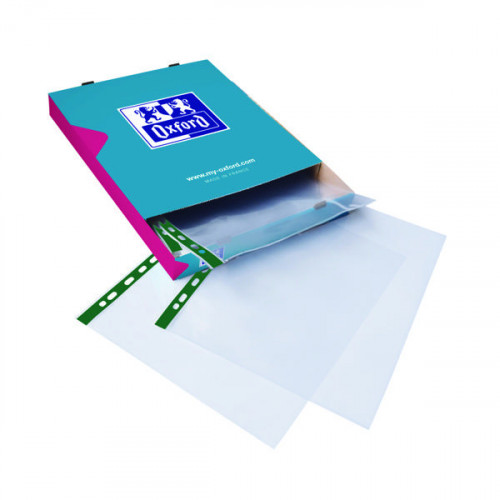 OXFORD A4 CLEAR PUNCH PKT GRN PK100