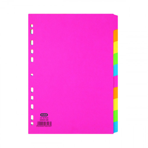 Elba 10-Part Manilla Bright Dividers 160gsm A4 Assorted 400008300